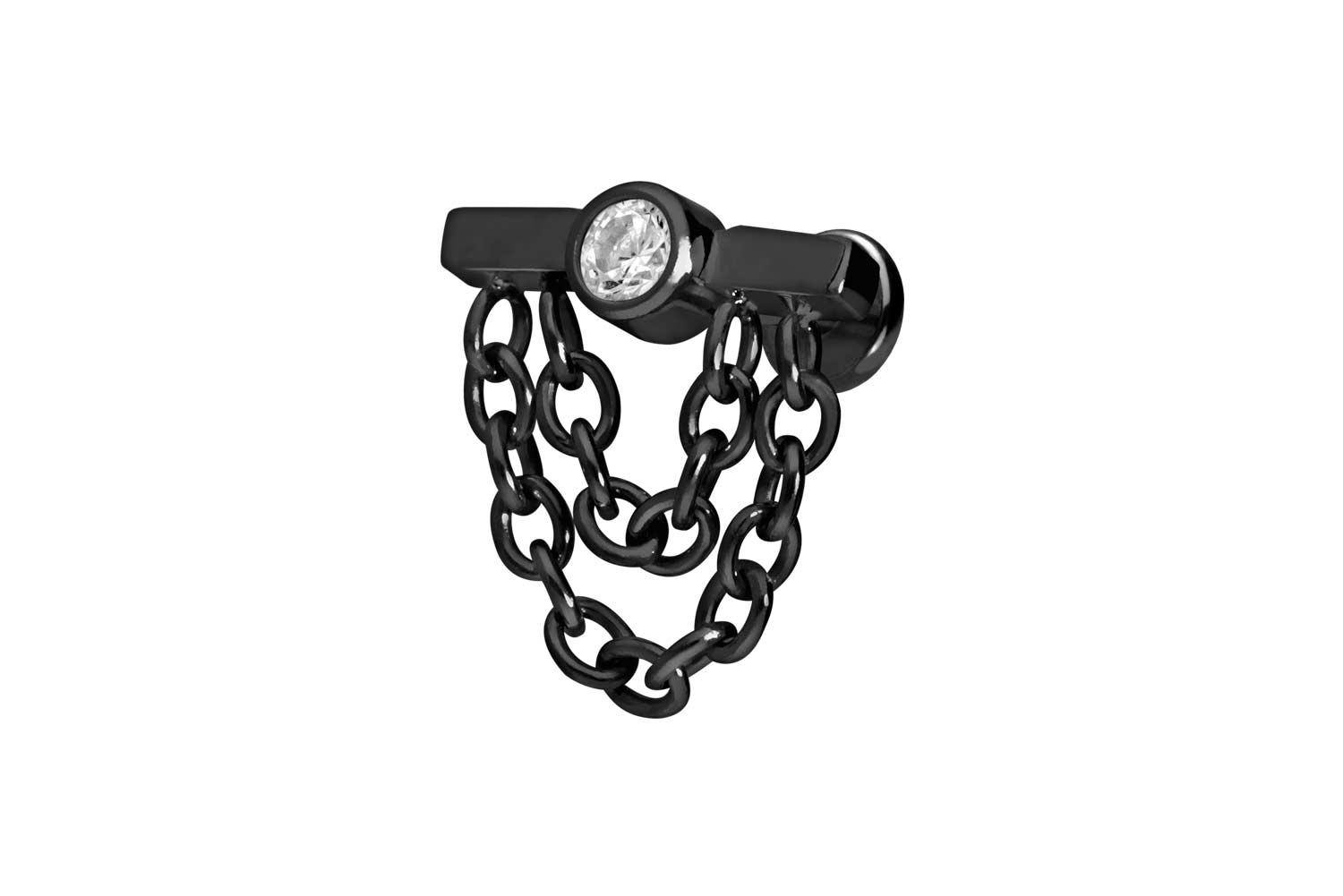 Titan Labret Piercing mit Push Fit BALKEN + KRISTALL + 2 KETTEN